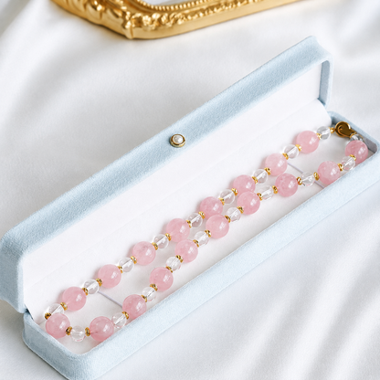 Natural Rose Quartz & Clear Quartz Necklace | Original Handmade Design with 13mm Rose Quartz