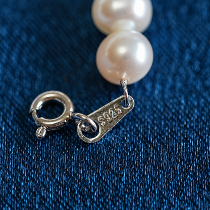 Vintage Freshwater Pearl Bracelet 6mm with 925 Sterling Silver Clasp, Adjustable Elegant Pearl Jewelry Gift for Women