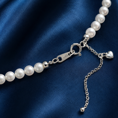 5-6mm Freshwater Pearl Necklace, Sterling Silver Clasp, Adjustable Length Pearl Choker Necklace, Elegant Everyday Jewelry