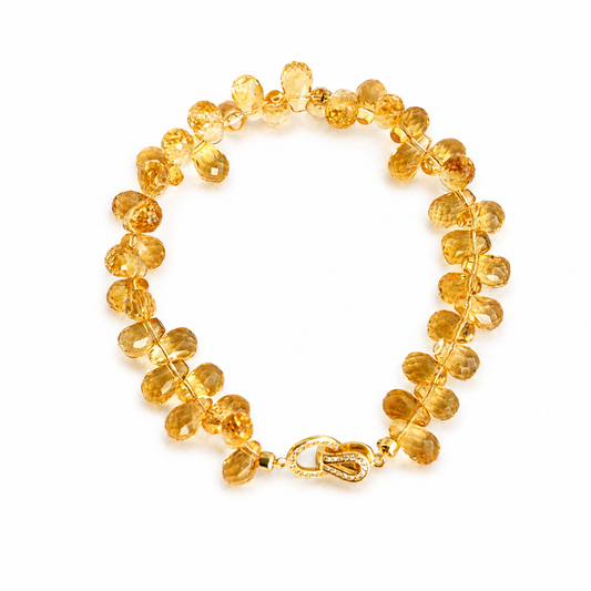 Brazilian Citrine Briolette Bracelet – Handmade Faceted Teardrop Gemstone Bracelet