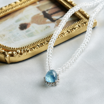Original Design Natural Aquamarine & Faceted Clear Quartz Necklace | 925 Sterling Silver | Handmade