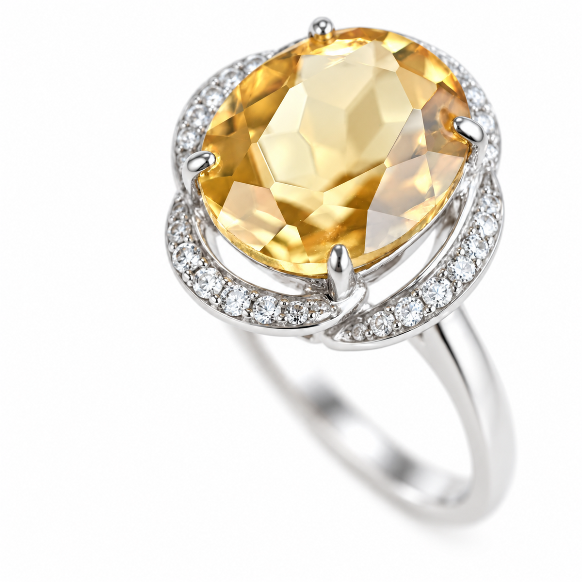 4.5 Ct Natural Citrine Floral Halo Ring – Oval Cut 925 Sterling Silver Adjustable Ring