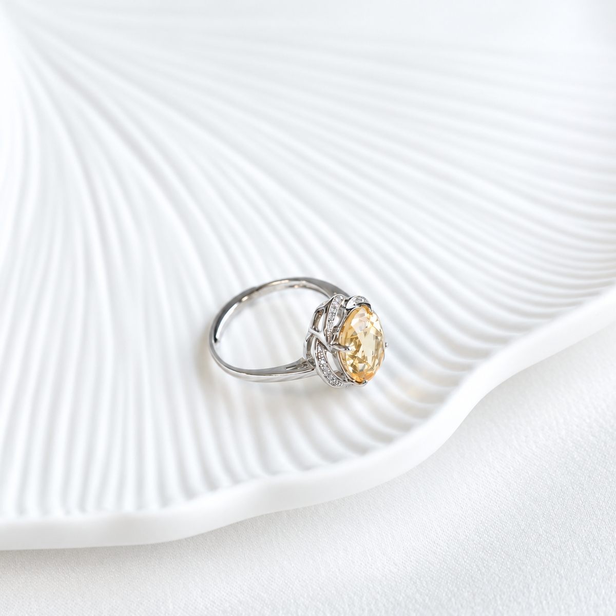 4.5 Ct Natural Citrine Floral Halo Ring – Oval Cut 925 Sterling Silver Adjustable Ring