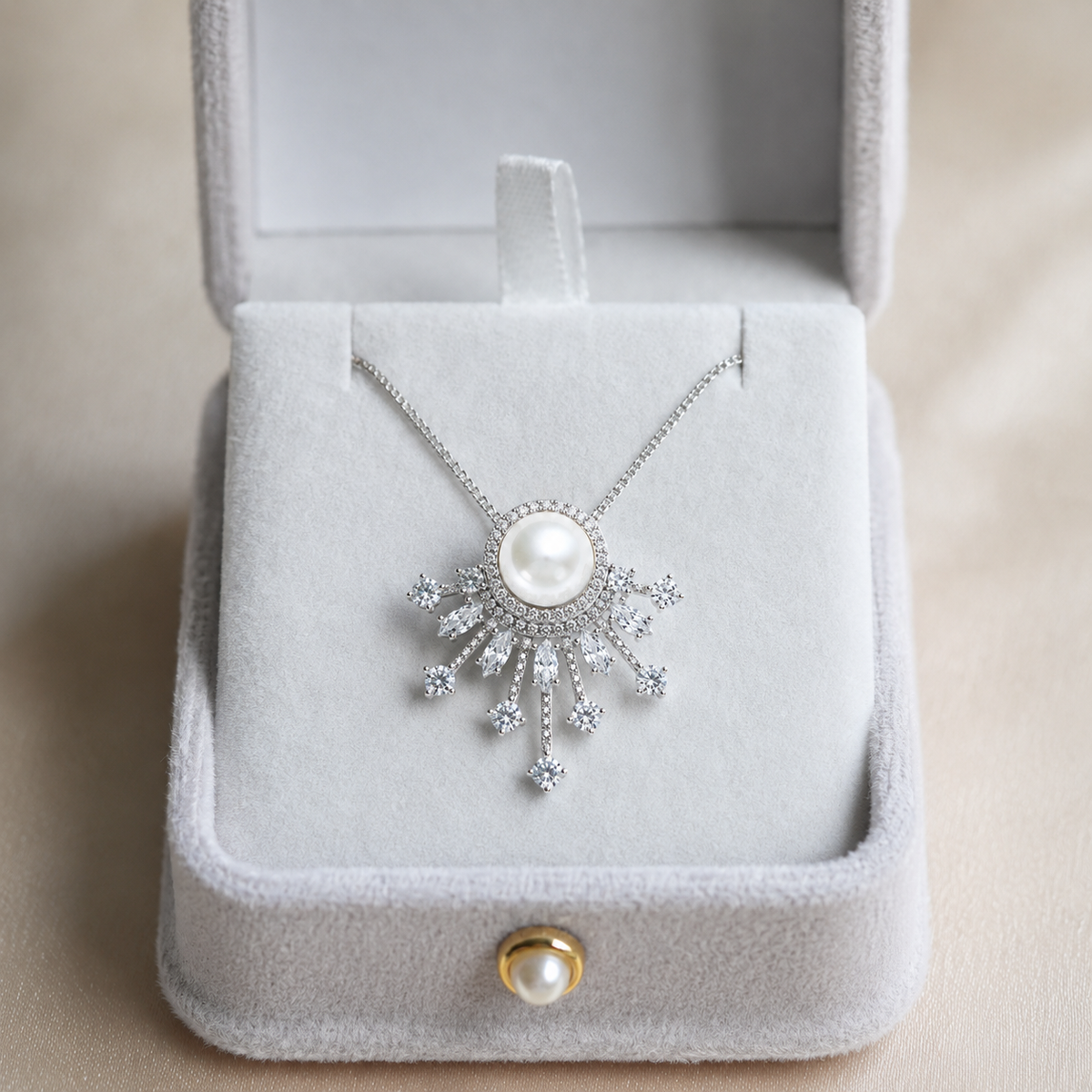 Radiant Sunburst Freshwater Pearl Necklace | 925 Sterling Silver