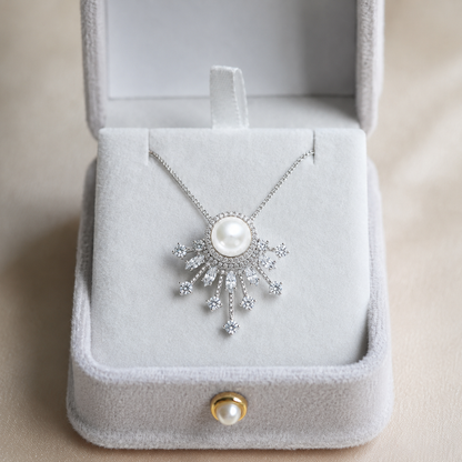 Radiant Sunburst Freshwater Pearl Necklace | 925 Sterling Silver