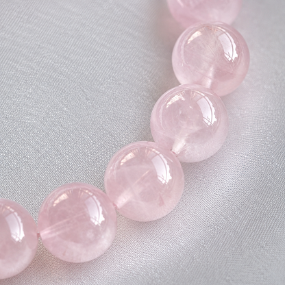 Natural Madagascar Rose Quartz Bracelet – 12mm Round Beads, Soft Pink Gemstone Bracelet