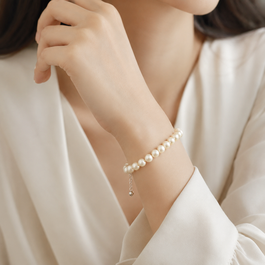 Classic 8mm Freshwater Pearl Bracelet – Adjustable 17–20cm, 925 Sterling Silver Clasp