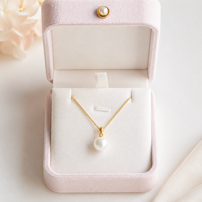 10mm Freshwater Pearl Pendant Necklace with 925 Sterling Silver Gold-Tone Adjustable Chain