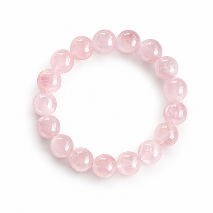 Natural Madagascar Rose Quartz Bracelet – 12mm Round Beads, Soft Pink Gemstone Bracelet