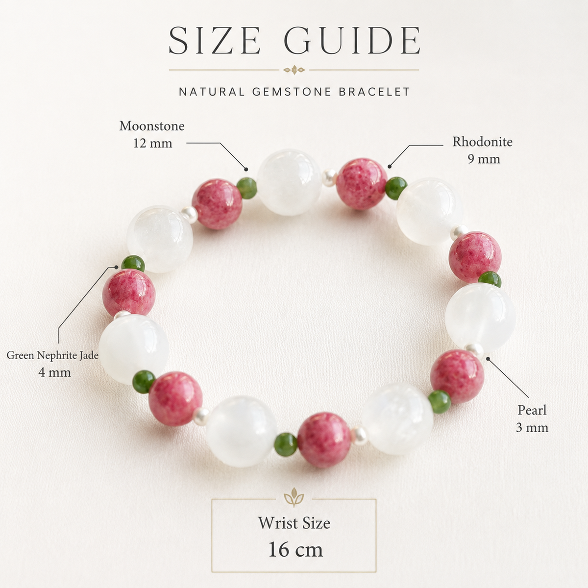 Natural Moonstone, Rhodonite, Nephrite Jade & Freshwater Pearl Bracelet – Handmade Gemstone Gift for Her