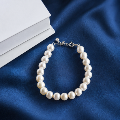 Classic 8mm Freshwater Pearl Bracelet – Adjustable 17–20cm, 925 Sterling Silver Clasp