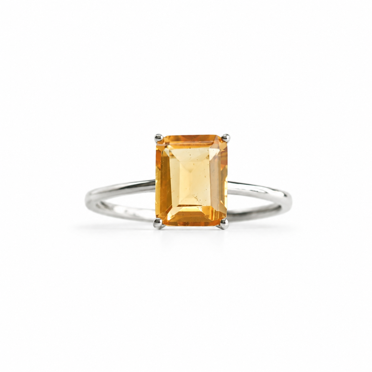 Brazilian Citrine Ring – 2.3 ct Emerald Cut Adjustable 925 Sterling Silver Ring