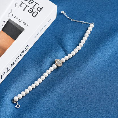 Vintage Freshwater Pearl Bracelet 6mm with 925 Sterling Silver Clasp, Adjustable Elegant Pearl Jewelry Gift for Women