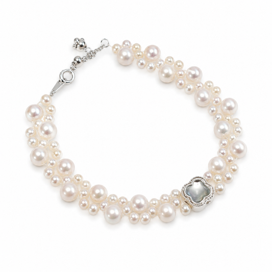 Triple Strand Freshwater Pearl Bracelet, Handmade Layered Pearl Jewelry with 925 Sterling Silver Clasp, Elegant Statement Bracelet Gift for Her
