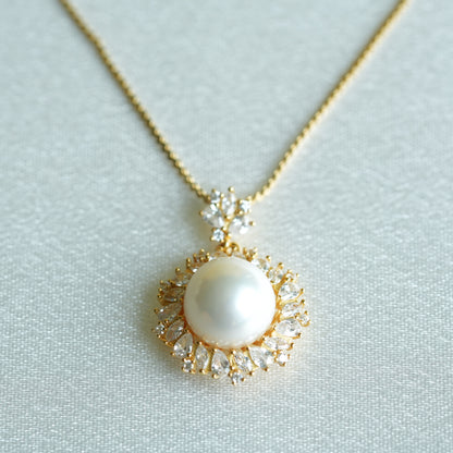 10mm Freshwater Pearl Pendant Necklace, 925 Sterling Silver Halo Pearl Jewelry
