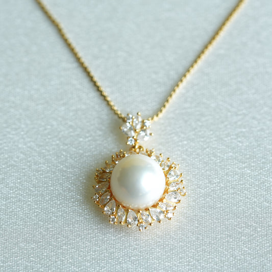 10mm Freshwater Pearl Pendant Necklace, 925 Sterling Silver Halo Pearl Jewelry