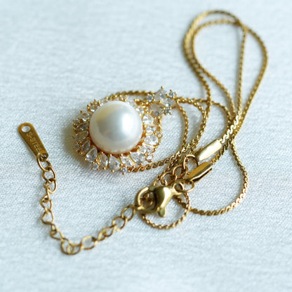 10mm Freshwater Pearl Pendant Necklace, 925 Sterling Silver Halo Pearl Jewelry