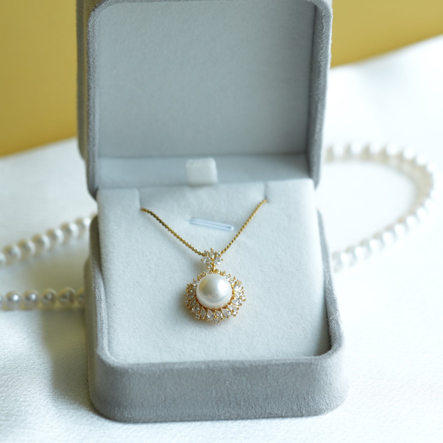 10mm Freshwater Pearl Pendant Necklace, 925 Sterling Silver Halo Pearl Jewelry