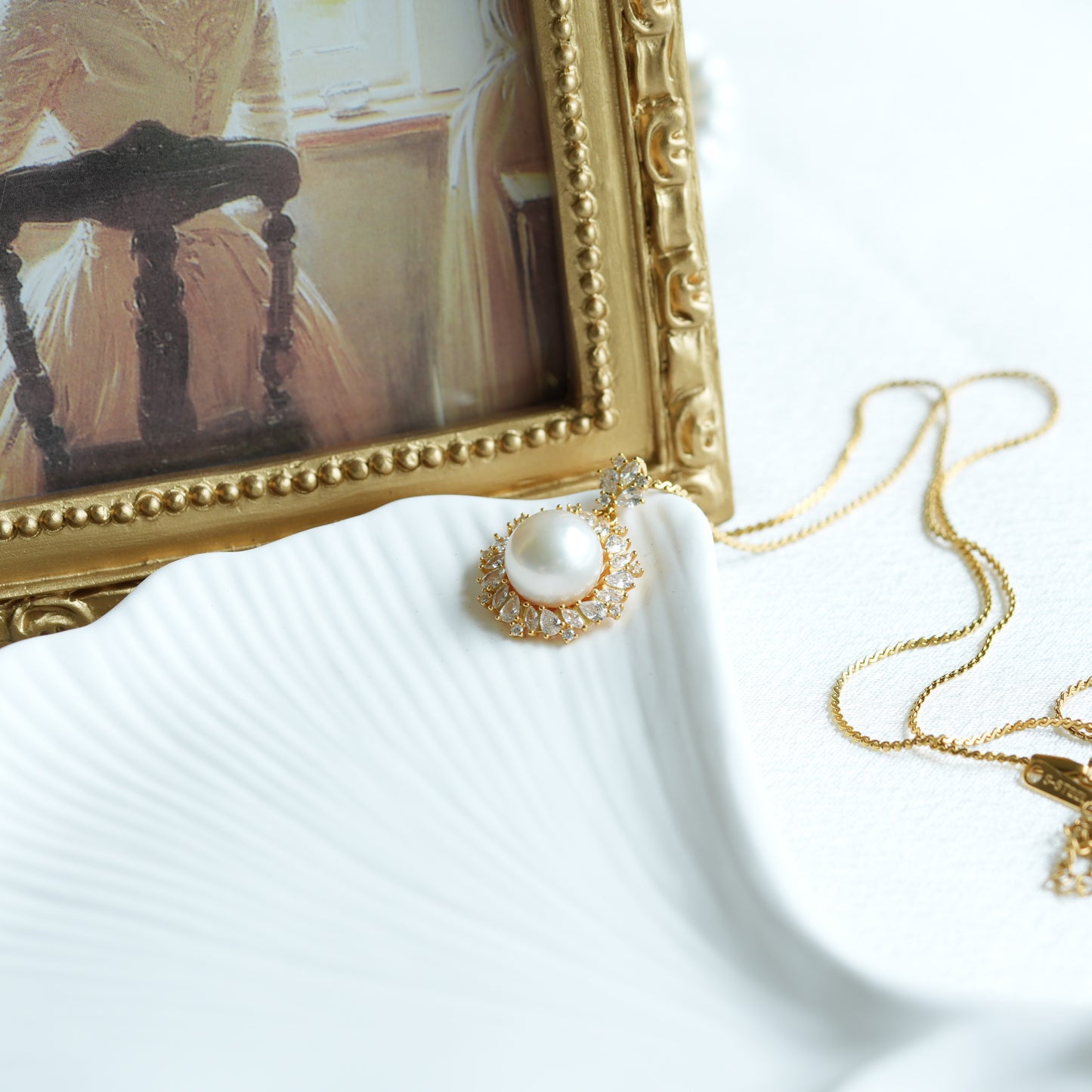 10mm Freshwater Pearl Pendant Necklace, 925 Sterling Silver Halo Pearl Jewelry