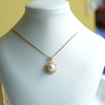 10mm Freshwater Pearl Pendant Necklace, 925 Sterling Silver Halo Pearl Jewelry