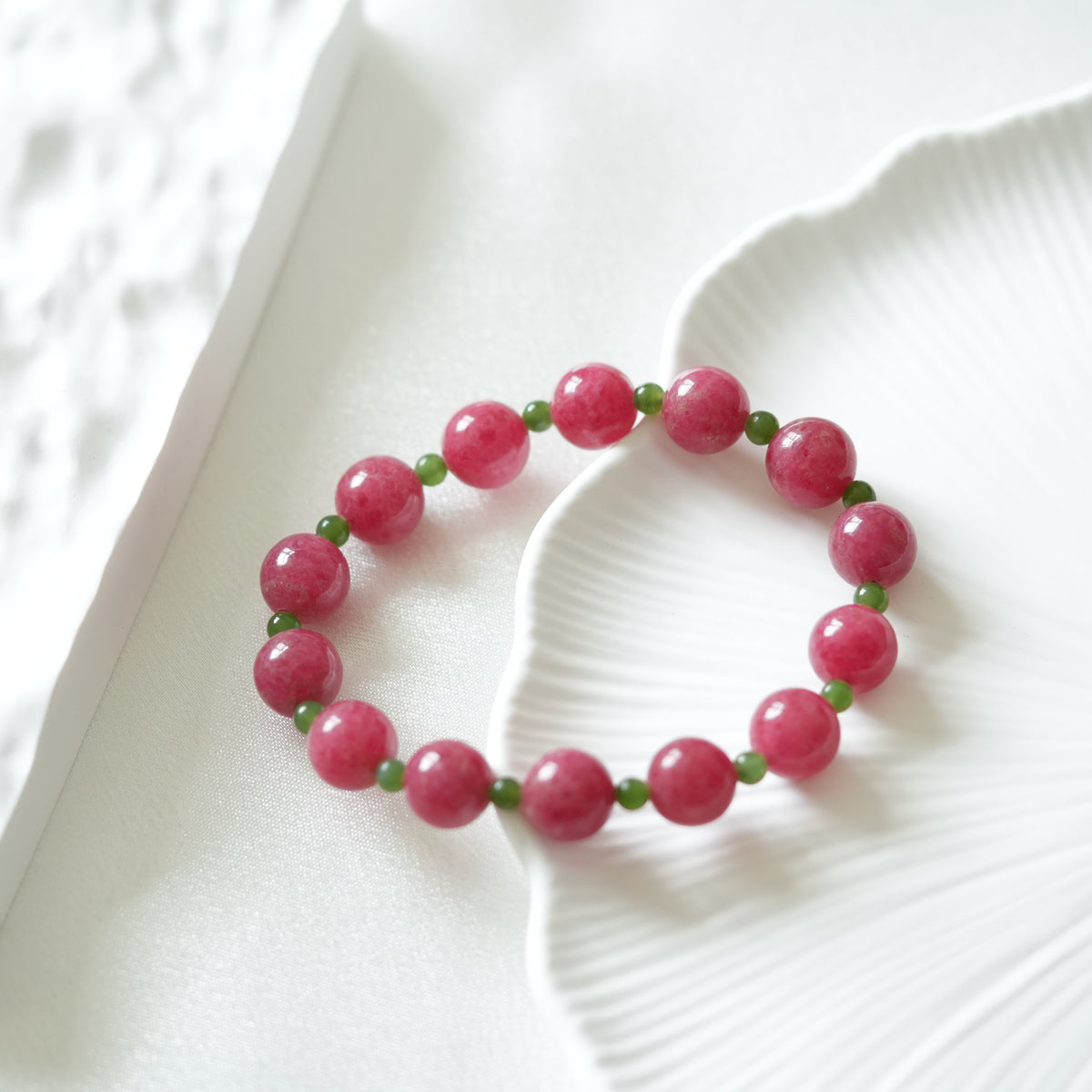 Natural Rhodonite & Green Nephrite Jade Bracelet for Women