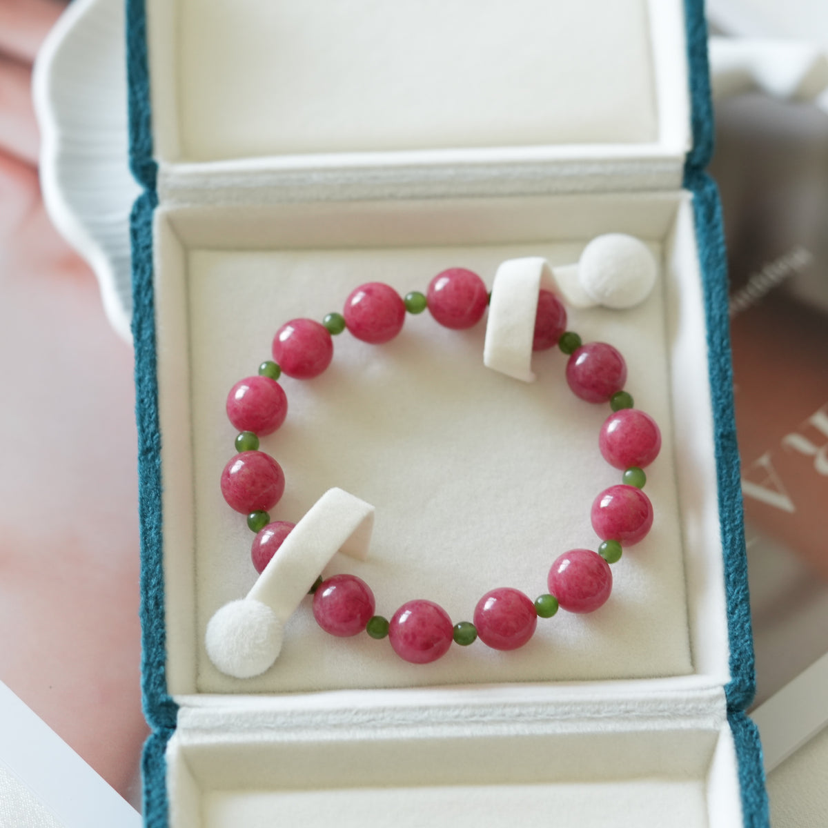 Natural Rhodonite & Green Nephrite Jade Bracelet for Women