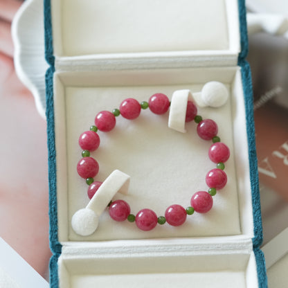 Natural Rhodonite & Green Nephrite Jade Bracelet for Women