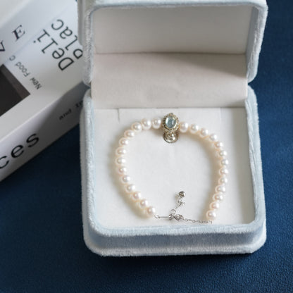 Vintage Freshwater Pearl Bracelet 6mm with 925 Sterling Silver Clasp, Adjustable Elegant Pearl Jewelry Gift for Women