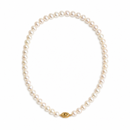 Natural Freshwater Pearl Necklace 7-8mm, Classic Warm White Pearl Choker Necklace with 316 Stainless Steel Clasp, Handmade Jewelry Gift for Women