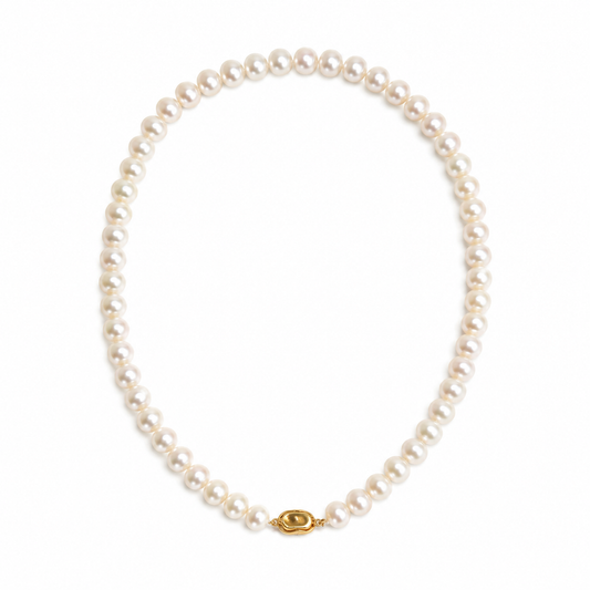 Natural Freshwater Pearl Necklace 7-8mm, Classic Warm White Pearl Choker Necklace with 316 Stainless Steel Clasp, Handmade Jewelry Gift for Women