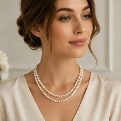 Classic Double-Strand Cultured Freshwater Pearl Necklace, 5mm Layered Pearl Jewelry, Elegant Gift for Women