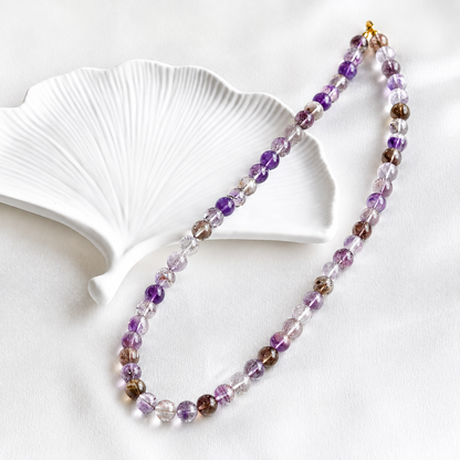 Natural Super Seven Crystal Necklace | Original Handmade Design, 9mm Beads & 925 Silver