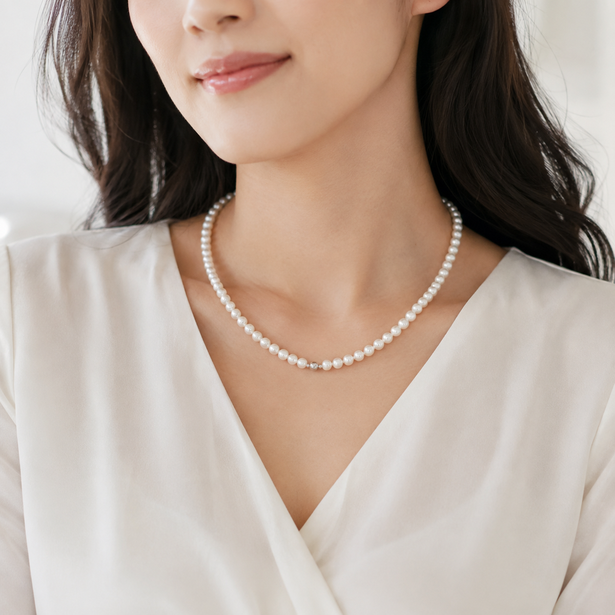 5-6mm Natural Freshwater Pearl Necklace, Dainty Pearl Choker Necklace, 44.5cm Classic Everyday Jewelry with Stainless Steel Clasp