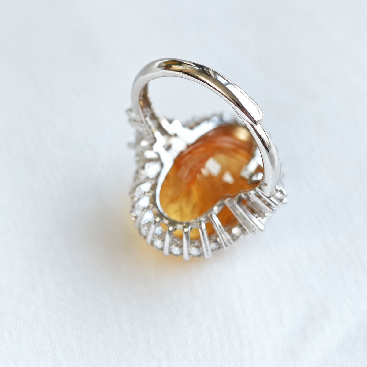 Approx. 10 Carat Brazilian Natural Citrine Oval Halo Statement Ring – 925 Sterling Silver Adjustable Ring