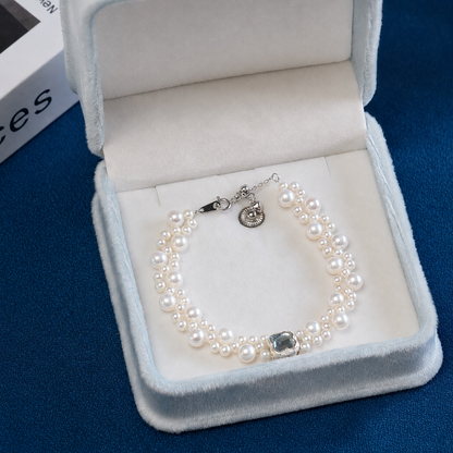 Triple Strand Freshwater Pearl Bracelet, Handmade Layered Pearl Jewelry with 925 Sterling Silver Clasp, Elegant Statement Bracelet Gift for Her