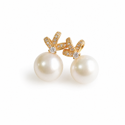 Freshwater Pearl Bow Stud Earrings – Approx. 10mm – Gold-Plated S925 Sterling Silver