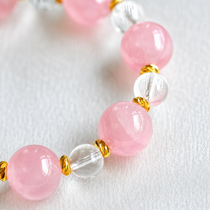 Natural Rose Quartz & Clear Quartz Necklace | Original Handmade Design with 13mm Rose Quartz