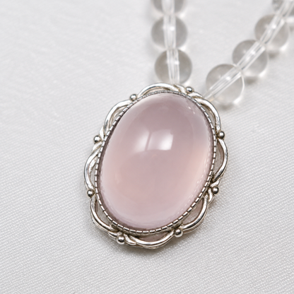 Artisan-Designed Natural Clear Quartz & Rose Quartz Necklace | Handcrafted 925 Sterling Silver Pendant