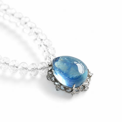 Original Design Natural Aquamarine & Faceted Clear Quartz Necklace | 925 Sterling Silver | Handmade