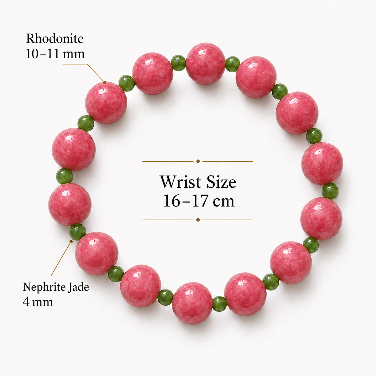 Natural Rhodonite & Green Nephrite Jade Bracelet for Women