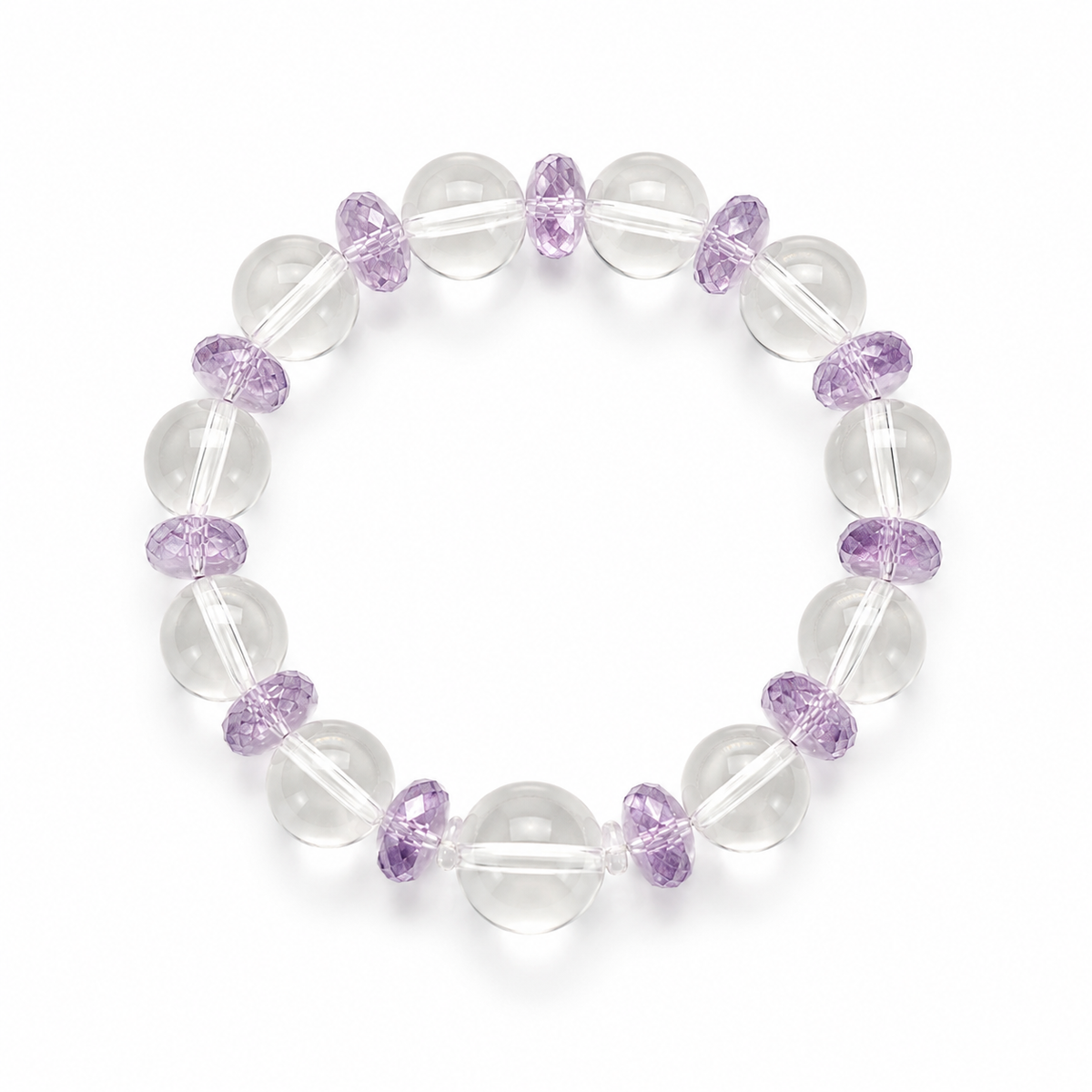 Natural Clear Quartz & Brazilian Amethyst Designer Bracelet – 12mm High-Clarity Quartz with Faceted Amethyst