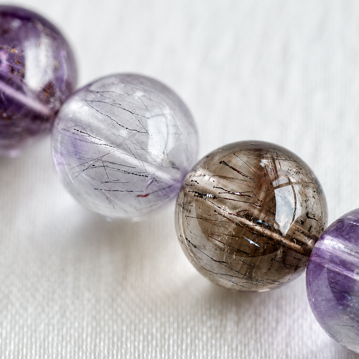 Natural Super Seven Crystal Necklace | Original Handmade Design, 9mm Beads & 925 Silver