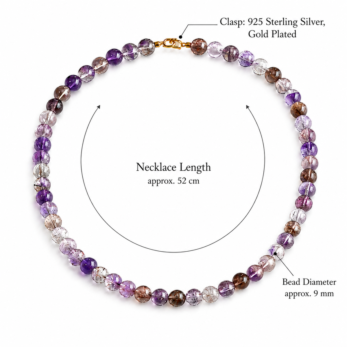 Natural Super Seven Crystal Necklace | Original Handmade Design, 9mm Beads & 925 Silver
