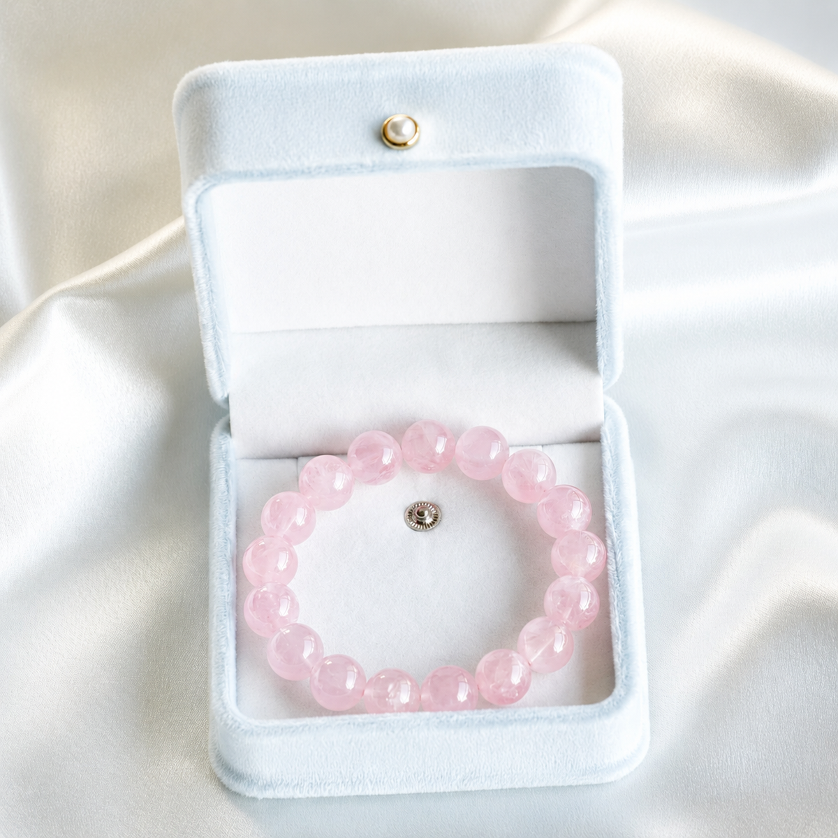 Natural Madagascar Rose Quartz Bracelet – 12mm Round Beads, Soft Pink Gemstone Bracelet