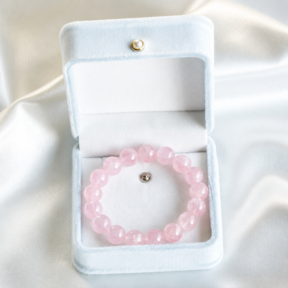 Natural Madagascar Rose Quartz Bracelet – 12mm Round Beads, Soft Pink Gemstone Bracelet