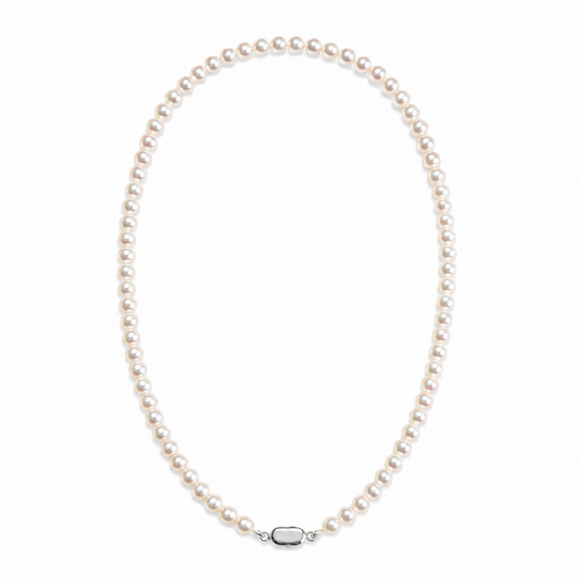 Natural Freshwater Pearl Necklace 5-6mm, Handmade Pearl Strand Necklace with 316 Stainless Steel Clasp, 45cm & 48.5cm Length Options
