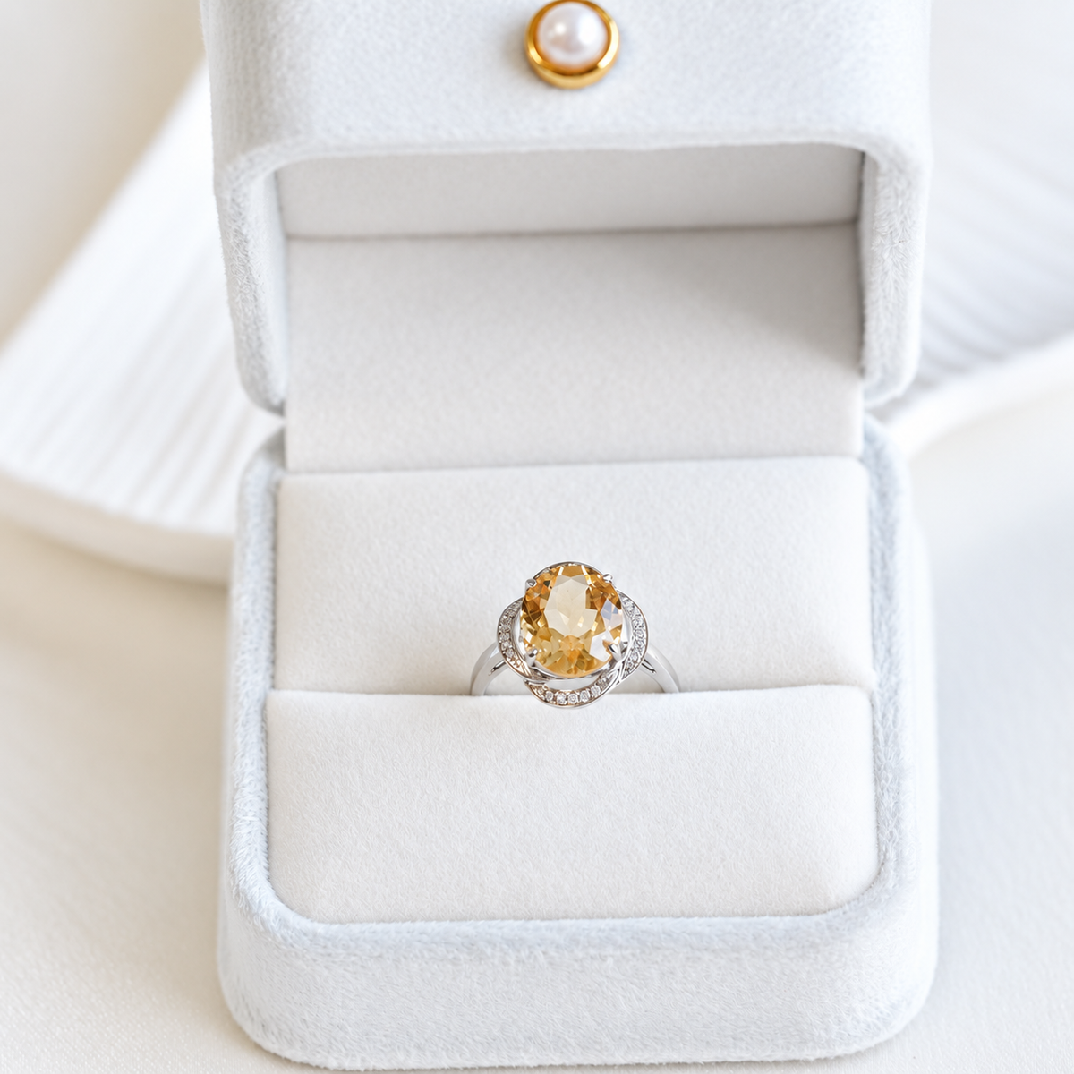 4.5 Ct Natural Citrine Floral Halo Ring – Oval Cut 925 Sterling Silver Adjustable Ring