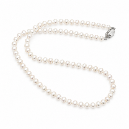 Natural Freshwater Pearl Necklace 5-6mm, Handmade Pearl Strand Necklace with 316 Stainless Steel Clasp, 45cm & 48.5cm Length Options