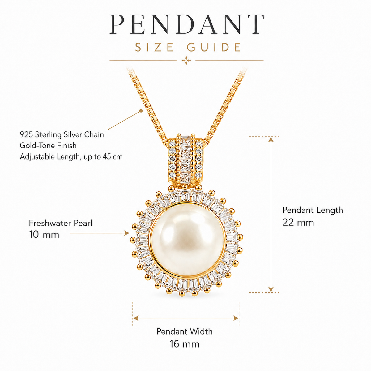 10mm Freshwater Pearl Halo Pendant Necklace with 925 Sterling Silver Chain – Elegant Gift for Her