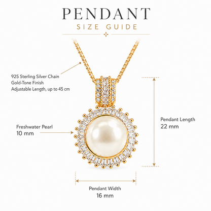 10mm Freshwater Pearl Halo Pendant Necklace with 925 Sterling Silver Chain – Elegant Gift for Her